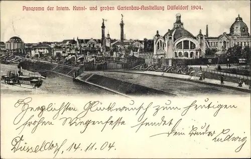 Ak Düsseldorf, Panorama d. Int. Kunst- u. großen Gartenbauausstellung 1904