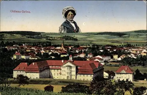 Ak Château Salins Moselle, vue générale de la ville, Ortsansicht, Schloss