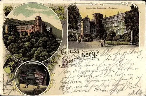 Litho Heidelberg am Neckar, Schloss, Bes. Otto Heinrichs u. Friedrichs I., großes Fass