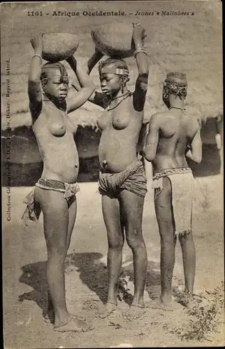 Ak Afrique Occidentale, Jeunes Malinkees, barbusige Frauen