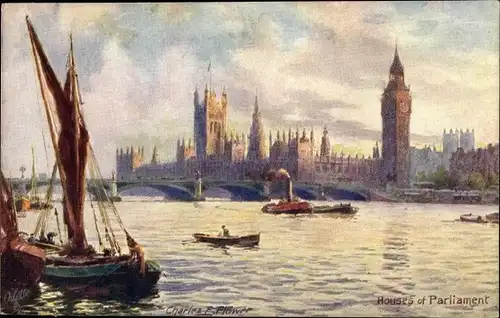 Künstler Ak Flower, Charles, London City England, Houses of Parliament, Boote
