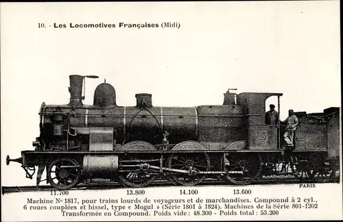 Ak Französische Eisenbahn, Dampflokomotive, Chemin de fer, Midi, Tender 1817