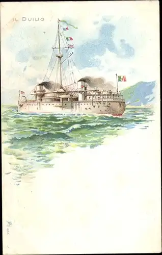 Litho Italienisches Kriegsschiff Il Duilio