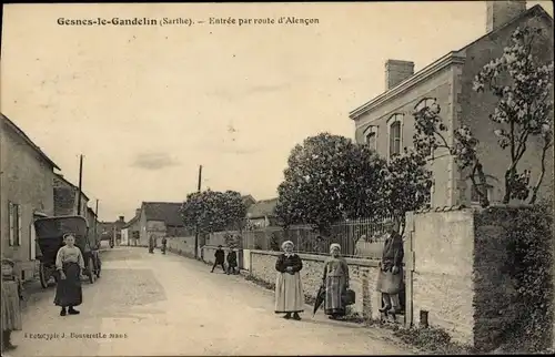 Ak Gesnes le Gandelin Sarthe, Entrée par route d'Alencon