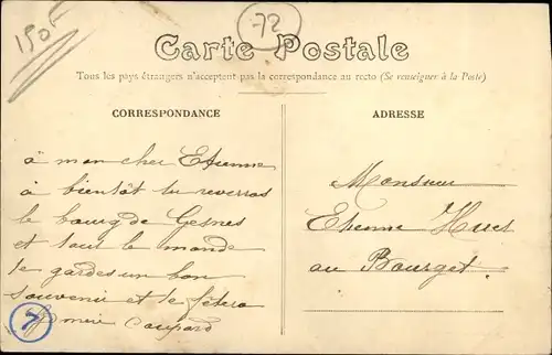 Ak Gesnes le Gandelin Sarthe, Entrée par route d'Alencon