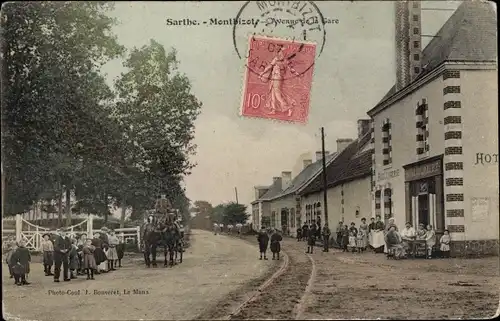 Ak Montbizot Sarthe, Avenue de la Gare, Hotel