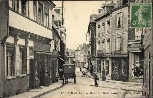 Ak Eu Seine Maritime, Grande Rue, Geschäfte