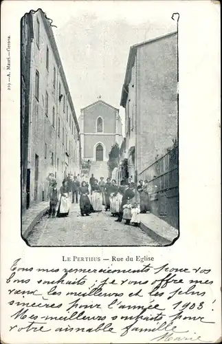 Ak Le Perthus Pyrénées Orientales, Rue du Eglise