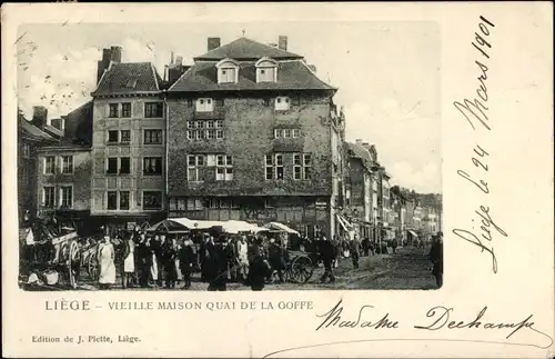 Ak Liège Lüttich Wallonien, vieille maison quai de la Goffe, Marktlleben