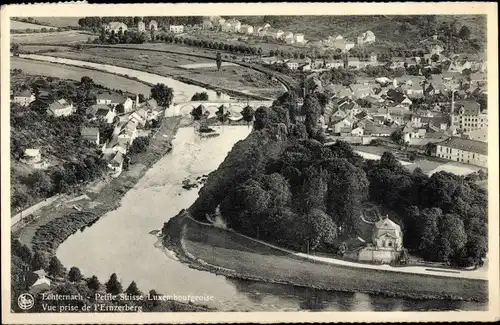 Ak Echternach Luxembourg, Vue Prise de L'Ernzerberg, Fluss