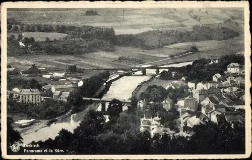 Ak Diekirch Luxemburg, Panorama et la Sure, Blick auf den Ort