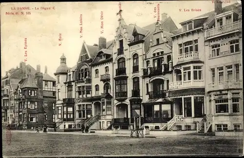 Ak La Panne De Panne Westflandern, La Digue C, Häuserreihe, Straßenpartie