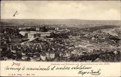 Ak Praha Prag Tschechien, Hradschin und Kleinseite vom Aussichtsturm auf dem Petriq