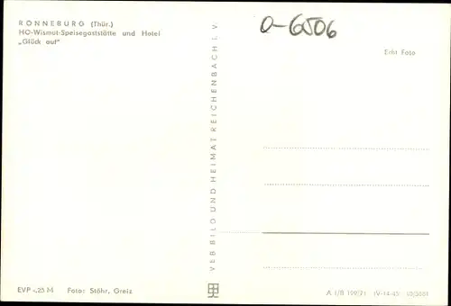 Ak Ronneburg in Thüringen, HO Wismut-Speisegaststätte und Hotel Glück auf