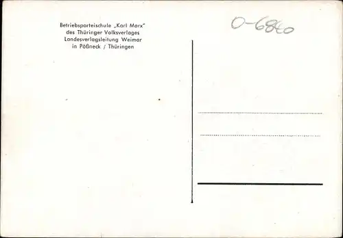 Ak Pößneck in Thüringen, Betriebsparteischule Karl Marx des Thüringer Volksverlages