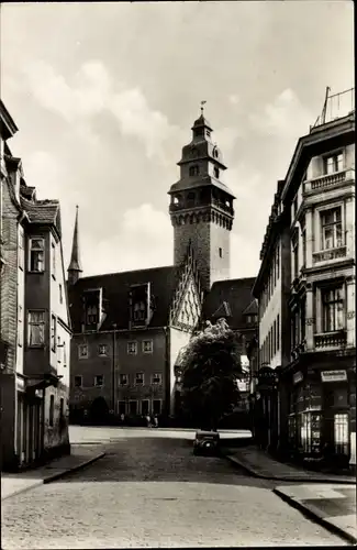 Ak Zeitz im Burgenlandkreis, Straße mit Rathaus