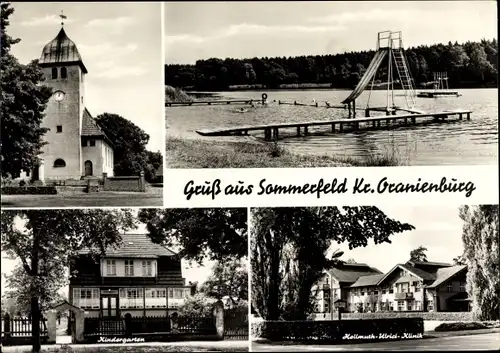 Ak Sommerfeld Kremmen in Brandenburg, Kirche, Strandbad, Kindergarten, Hellmuth Ulrici Klinik