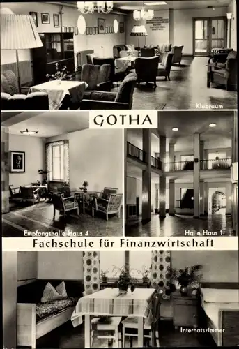 Ak Gotha in Thüringen, Fachschule für Finanzwirtschaft, Halle Haus1, Klubraum, Internatszimmer