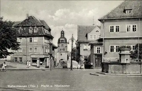 Ak Waltershausen in Thüringen, Markt, Nikolaustor