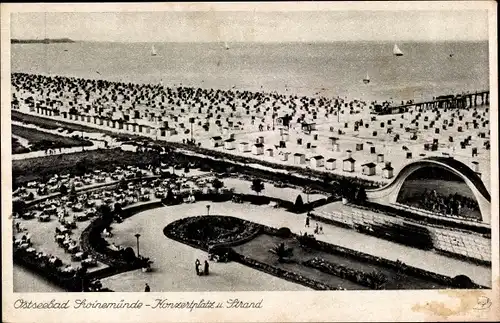 Ak Świnoujście Swinemünde Pommern, Konzertplatz und Strand