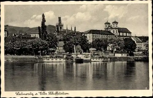 Ak Litoměřice Leitmeritz Reg. Aussig, Schiffstation, Wasserpartie