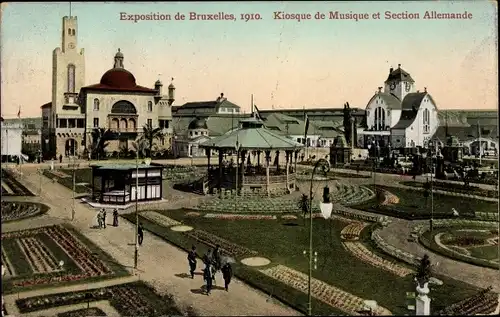 Ak Brüssel, Weltausstellung 1910, Kiosque de Musique et Section Allemande