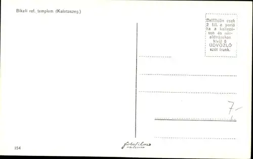 Ak Țara Călatei Kalotaszeg Rumänien, Bikali ref. templom