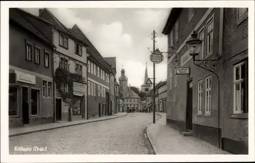 Ak Cölleda Kölleda in Thüringen, Straßenpartie, Hotel Goldner Stern