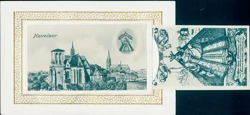 Leporello Ak Kevelaer am Niederrhein, Kirche, Rathaus, Wappen