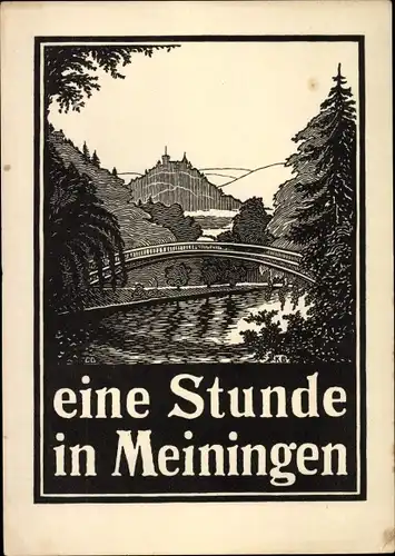 Künstler Ak Meiningen in Thüringen, Brücke vom Wald aus gesehen, Stadtsilhouette