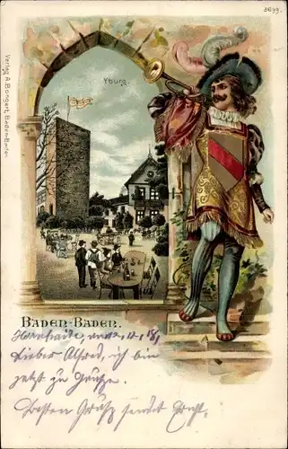 Präge Litho Baden Baden am Schwarzwald, Yburg, Trompeter