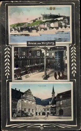 Ak Würzburg am Main Unterfranken, Festung, Mainbrücke, Weinstube, Hofansicht