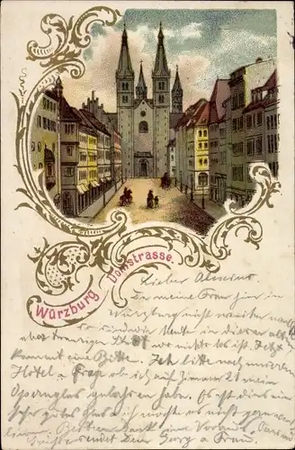 Litho Würzburg am Main Unterfranken, Domstraße, Dom