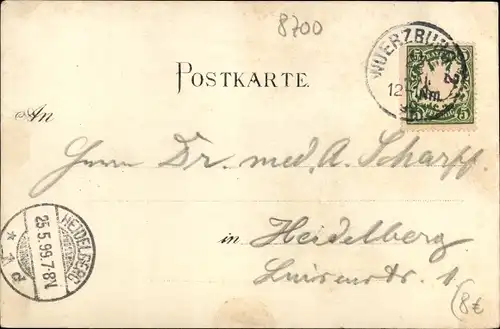 Litho Würzburg am Main Unterfranken, Domstraße, Dom