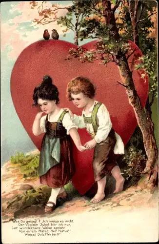 Litho Liebespaar, Tracht, Spaziergang, Herz, Was du gesagt? Ich weiß es nicht...