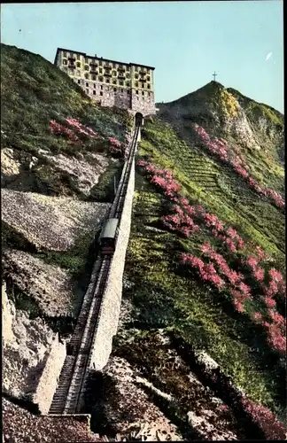 Ak Stanserhorn Kanton Nidwalden, Blick auf das Hotel und Bahn