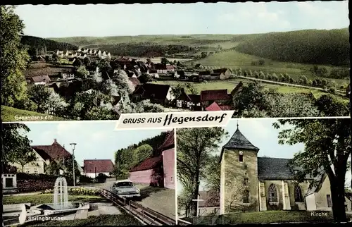 Ak Hegensdorf Büren in Ostwestfalen, Gesamtansicht, Springbrunnen, Kirche