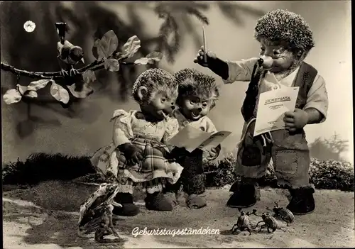 Ak Mecki der Igel, Hausmusik, Igelkinder, Frosch, Mäuse, Maikäfer