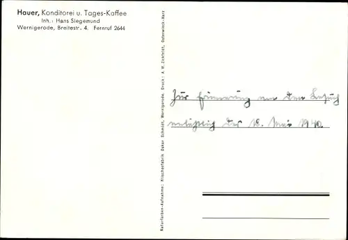 Ak Wernigerode am Harz, Café Hauer, Breitestraße 4