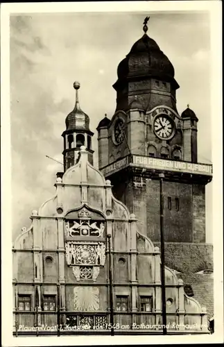 Ak Plauen im Vogtland, Rathaus, Rathausturm mit Uhr