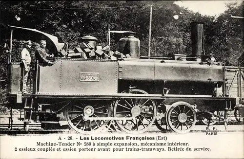 Ak Französische Eisenbahn, Dampflok No. 280, Est