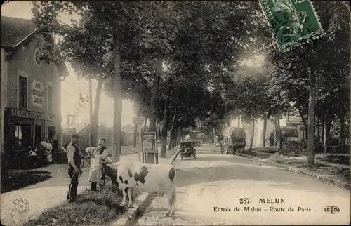 Ak Melun Seine et Marne, Route de Paris