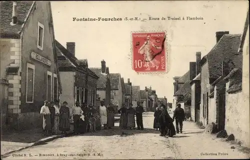 Ak Fontaine Fourches Seine-et-Marne, Route de Trainel a Flamboin