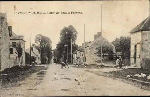 Ak Jutigny Seine et Marne, Route de Bray a Provins