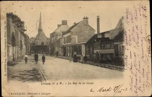 Ak Lesigny Seine et Marne, Rue de la Croix, Eglise