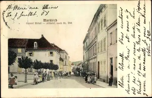 Ak Sainte Marie aux Mines Markirch Elsass Haut Rhin, Grand Hotel, Abfahrt nach St. Die