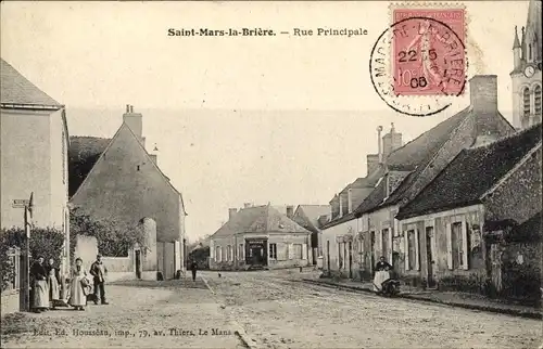 Ak Saint Mars la Brière Sarthe, Rue Principale