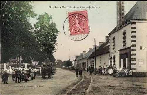 Ak Montbizot Sarthe, Avenue de la Gare, Hotel