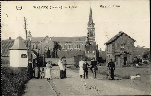 Ak Wervicq Sud Nord, Eglise, Gare du Tram