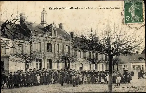Ak Estrées Saint Denis Oise, La Mairie, Ecole des Garcons